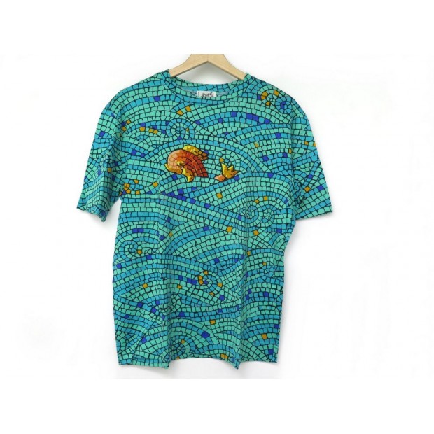 TSHIRT HERMES MOTIF POISSONS COTON TURQUOISE