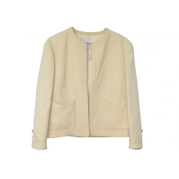 VINTAGE VESTE CHANEL BOUTIQUE EN LAINE CREME TAILLE 42 L CREAM WOOL JACKET 4200