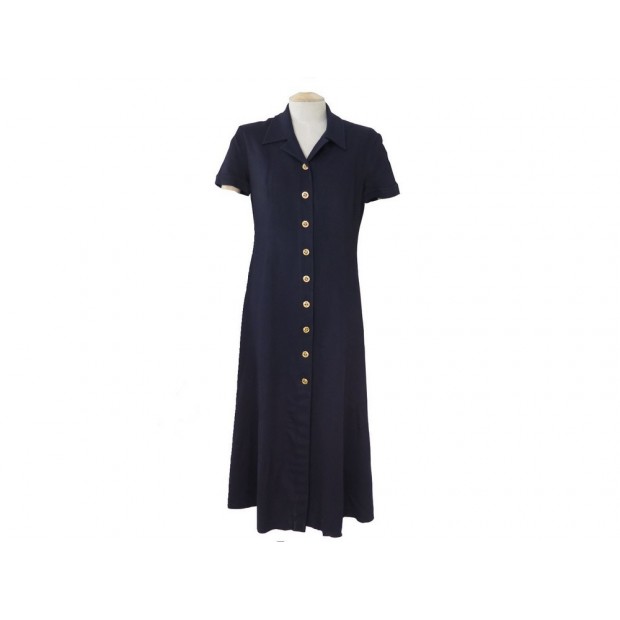 VINTAGE ROBE LONGUE CHANEL TAILLE 40 M BLEU MARINE COTON BLUE LONG DRESS 2200