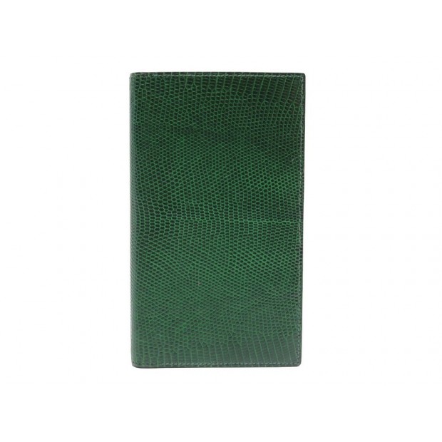 VINTAGE PORTE AGENDA HERMES PORTEFEUILLE EN CUIR LEZARD VERT NOTEBOOK HOLDER