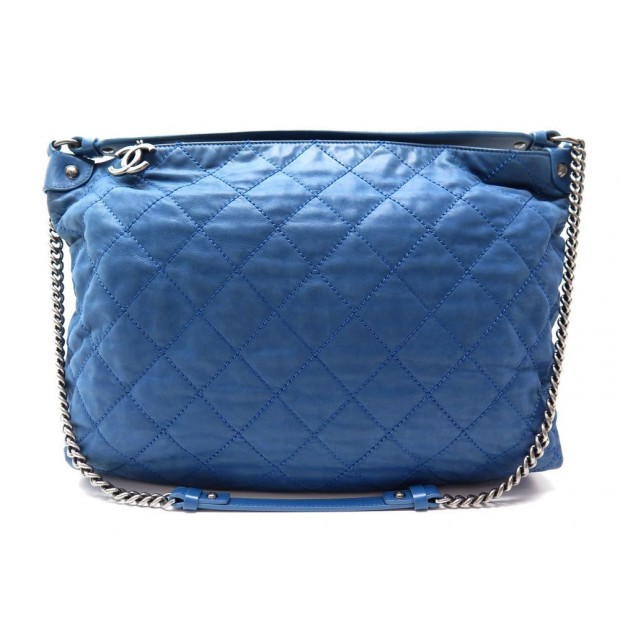 SAC A MAIN CHANEL GRAND SHOPPING BANDOULIERE CUIR MATELASSE BLEU HANDBAG 3500€