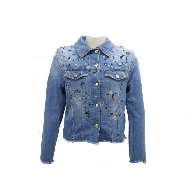 NEUF VESTE ERMANNO SCERVINO JEAN & BRODERIES 42 IT 38 FR DENIM JACKET NEW 275