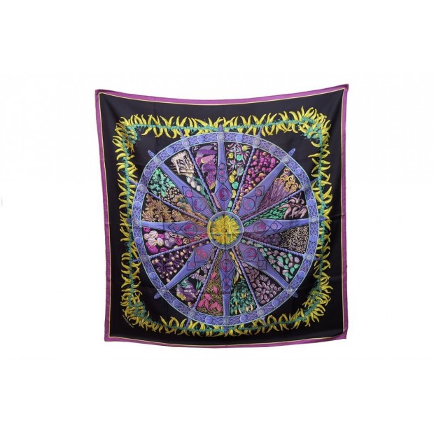 FOULARD HERMES AU PAYS DES EPICES ANNIE FAIVRE SOIE NOIR VIOLET SILK SCARF 350€