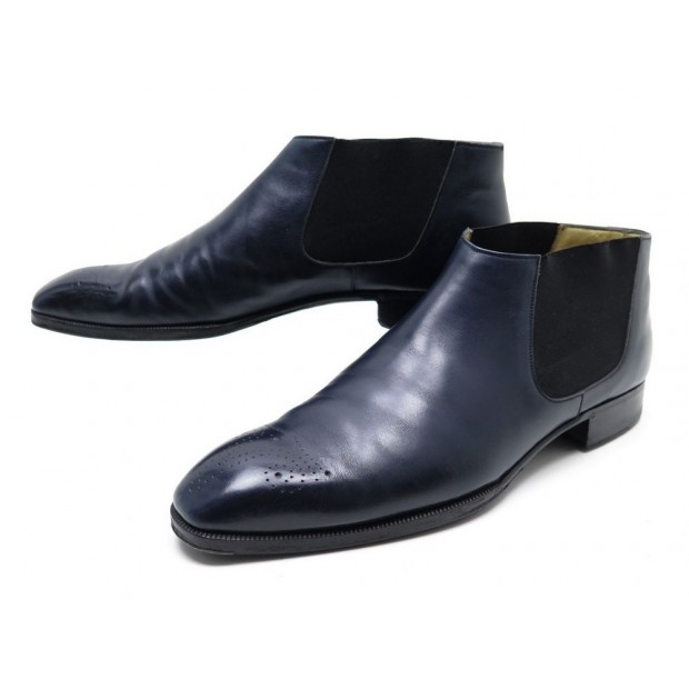 CHAUSSURES AUBERCY 10 44 BOTTINES SUR MESURE CUIR BOUT FLEURI BLUE SHOES 1350€