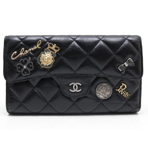 PORTEFEUILLE CHANEL TIMELESS LUCKY CHARMS EN CUIR MATELASSE NOIR PORTE MONNAIE