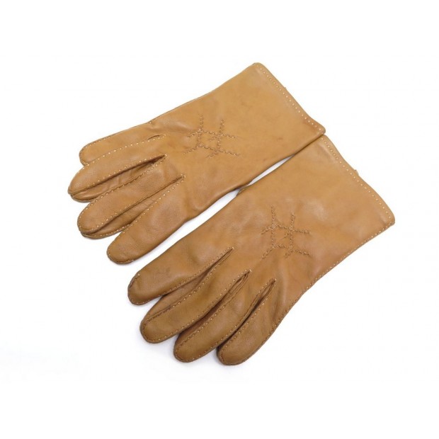 GANTS GOYARD T 8 EN CUIR & DOUBLURE SOIE CAMEL LEATHER SILK LINING GLOVES 520€