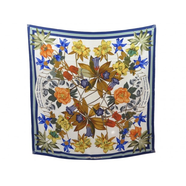 FOULARD HERMES FLEURS D'HELLADE NIKI GOULANDRIS CARRE 90 SOIE BLEUE SCARF 370€