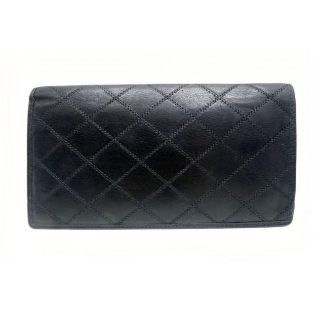 PORTEFEUILLE PORTE CARTES CHEQUIER CHANEL EN CUIR NOIR DAMASSE WALLET 730€