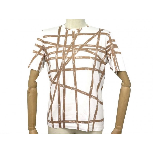 NEUF T-SHIRT MANCHES COURTES HERMES BOLDUC 40 M EN COTON BLANC & MARRON TOP 465€