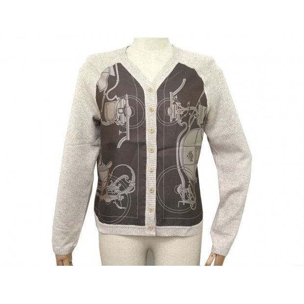 GILET HERMES CARDIGAN CALECHE L 42 CACHEMIRE & SOIE BEIGE PULL SILK VEST 1900€