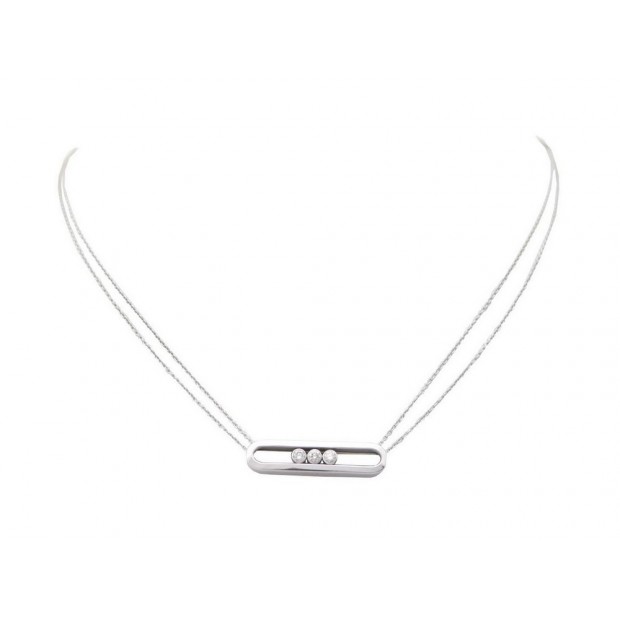 COLLIER MESSIKA MOVE DOUBLE CHAINE EN OR BLANC 6.7 GR WHITE GOLD NECKLACE 3650