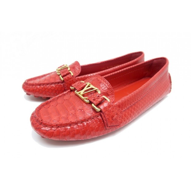 NEUF MOCASSINS LOUIS VUITTON LOUIS VUITTON CUIR PYTHON ROUGE 38.5 