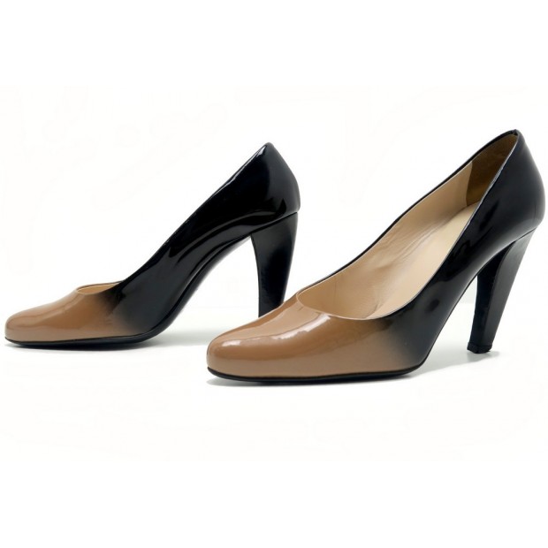 CHAUSSURES PRADA ESCARPINS 37 EN CUIR VERNIS BICOLORE MARRON & NOIR SHOES 495€