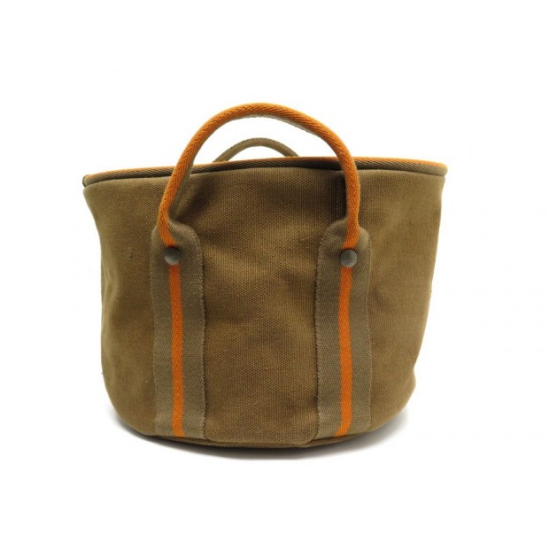 SAC DE PLAGE HERMES 30 CM CABAS ROND TOILE MARRON ORANGE ROUND BEACH BAG 1800€