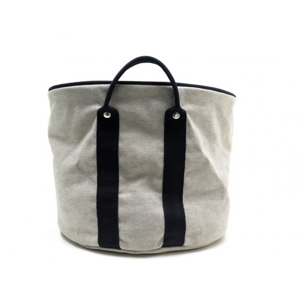 SAC DE PLAGE HERMES 45 CM L CABAS ROND EN TOILE BEIGE ET MARRON BEACH BAG 2200