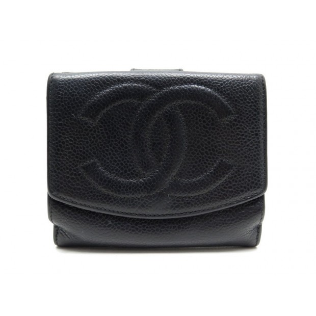 PORTEFEUILLE CHANEL PORTE MONNAIE CARTES CUIR CAVIAR NOIR LOGO CC BILLFOLD 420€