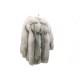 NEUF MANTEAU EN FOURRURE RENARD ARGENTE ECRU 42 L FEMME FUR COAT MINK JACKET