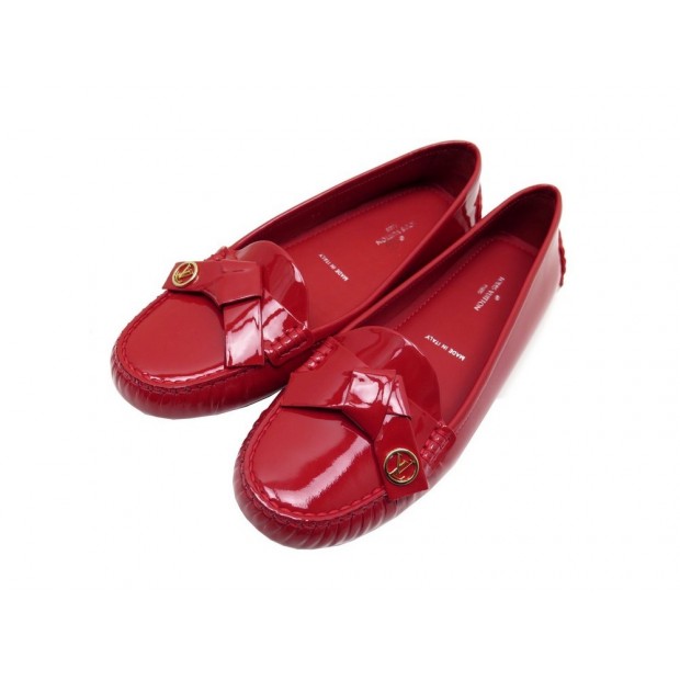 NEUF CHAUSSURES LOUIS VUITTON OXFORD FLAT 36 MOCASSINS EN CUIR VERNI ROUGE 550