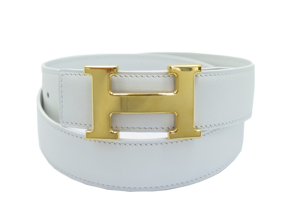 ceinture hermes boucle h dore t 75 en cuir blanc white