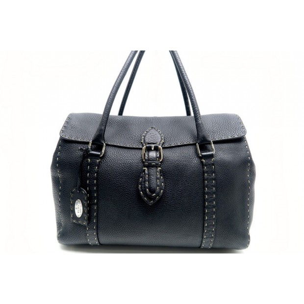 SAC A MAIN FENDI LINDA FLAP SATCHEL 8BR458 GM EN CUIR NOIR PURSE HAND BAG 2000€