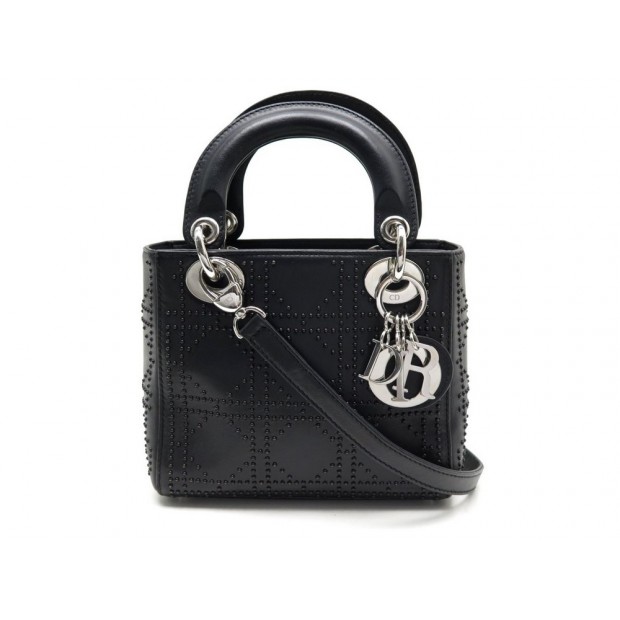 SAC A MAIN CHRISTIAN DIOR LADY MINI CUIR NOIR CLOUTE BANDOULIERE STUDDED 3300€