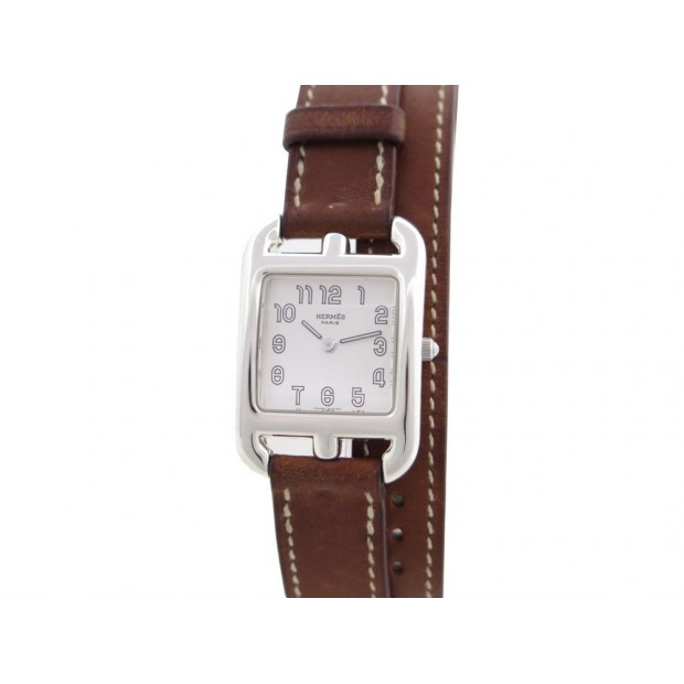 MONTRE HERMES CAP CODE PM CC1.250 23 MM QUARTZ ARGENT & CUIR MARRON WATCH 2350