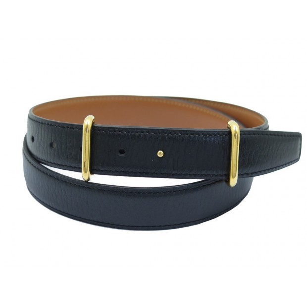 VINTAGE CEINTURE HERMES T 80 CUIR COURCHEVEL NOIR BOUCLE METAL DORE BELT 670€