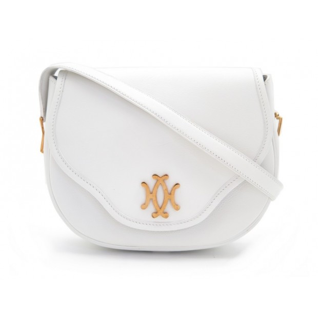 VINTAGE SAC A MAIN HERMES 20 CM CUIR BLANC METAL DORE WHITE LEATHER PURSE 2500