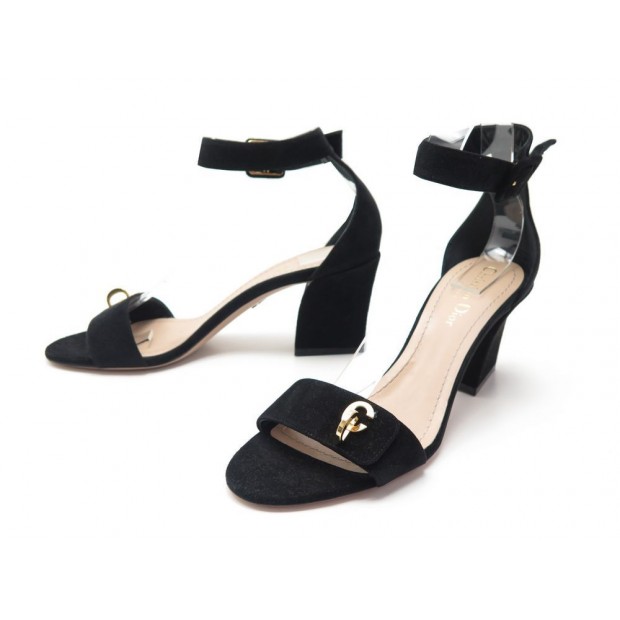 NEUF CHAUSSURES CHRISTIAN DIOR T 39 SANDALES A TALONS EN DAIM NOIR SHOES 790