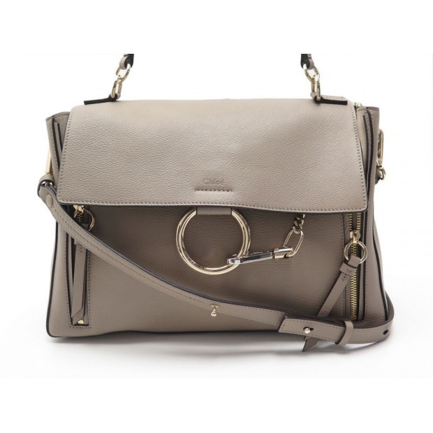 NEUF SAC A MAIN CHLOE FAYE CUIR GRAINE TAUPE BANDOULIERE LEATHER HAND BAG 1645