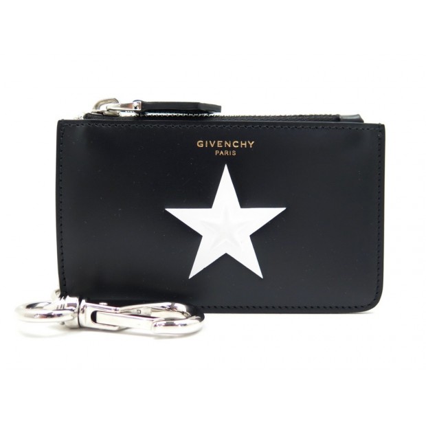 NEUF PORTE CLE PORTE CARTES GIVENCHY ETOILE CUIR NOIR LEATHER CARD HOLDER 295€