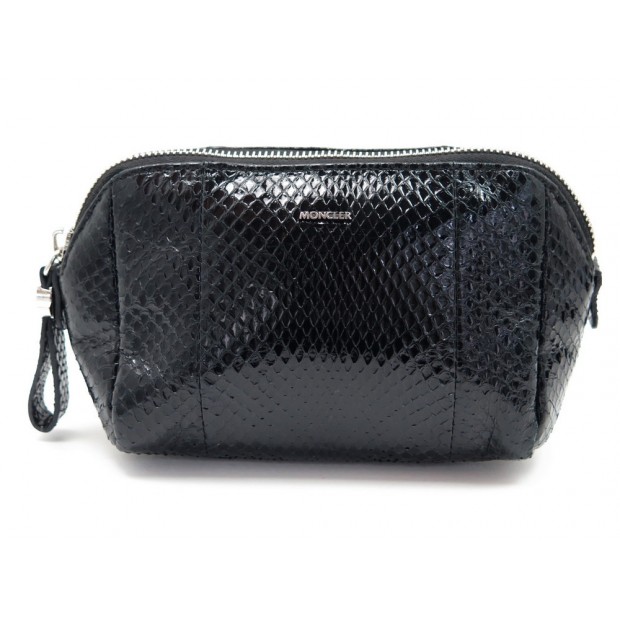 NEUF TROUSSE DE TOILETTE MONCLER 15 CM POCHETTE EN CUIR DE SERPENT NOIR CLUTCH