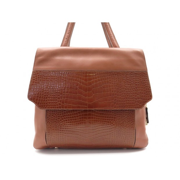 NEUF SAC A MAIN LE TANNEUR MARLENE CUIR LISSE & FACON CROCO MARRON HAND BAG 580€