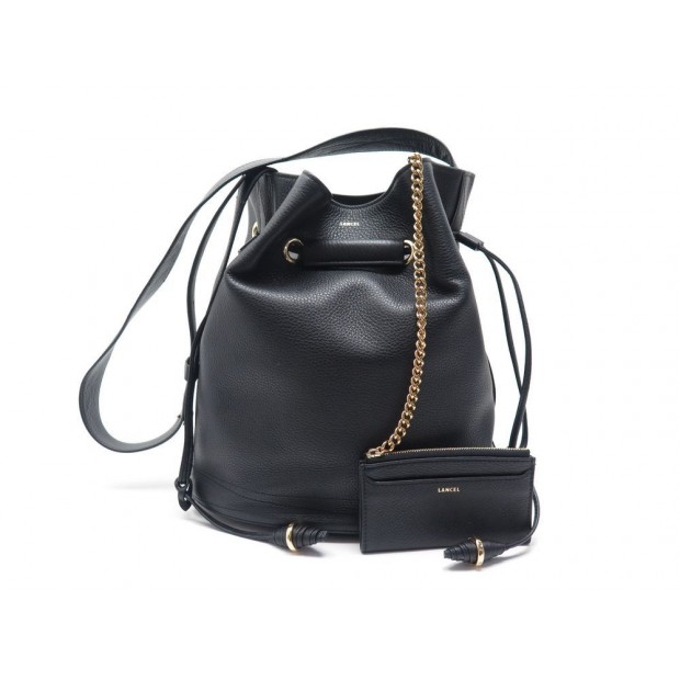 NEUF SAC A MAIN LANCEL LE HUIT GM SEAU EN CUIR GRAINE NOIR BUCKET HAND BAG 745€