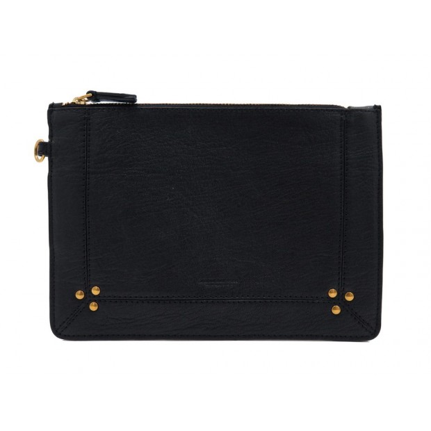 NEUF POCHETTE JEROME DREYFUSS POPOCHE M EN CUIR CHEVRE NOIR BLACK POUCH NEW 145