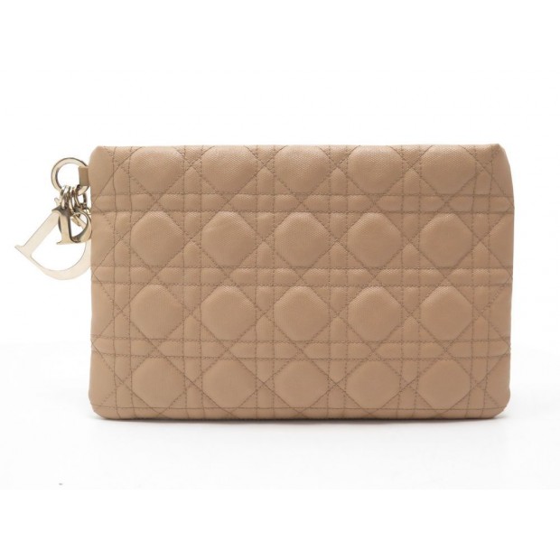 SAC A MAIN CHRISTIAN DIOR POCHETTE LADY EN TOILE CANNAGE BEIGE POUTCH BAG 590€