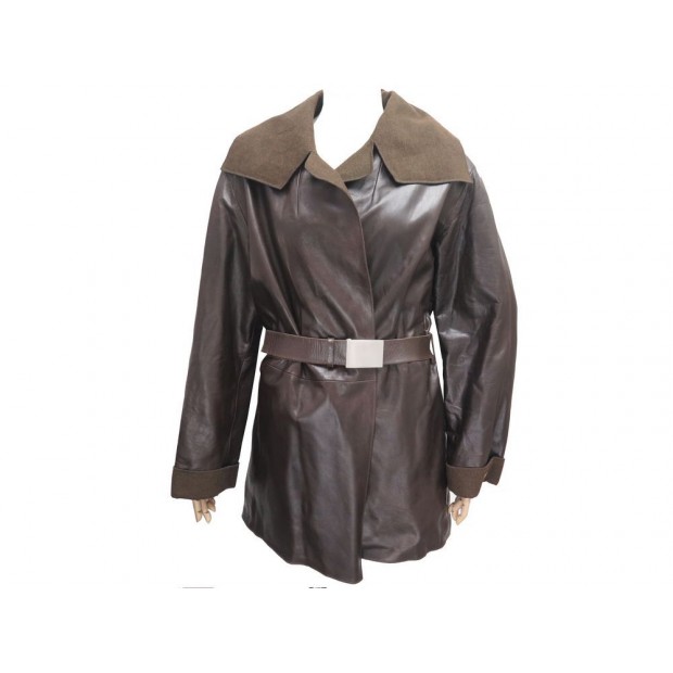 MANTEAU LONG CHANEL P13728 T38 M CUIR ET CACHEMIRE AVEC CEINTURE BELT COAT 4000€