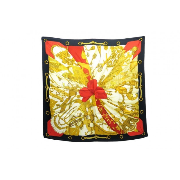 FOULARD HERMES SOLEIL DE SOIE CARRE EN SOIE JAUNE & NOIR 90 CM SILK SCARF 370