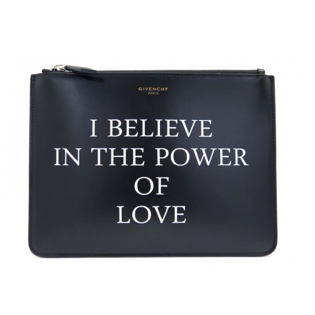 NEUF POCHETTE A MAIN GIVENCHY I BELIEVE IN POWER OF LOVE CUIR NOIR CLUTCH 370