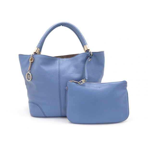 SAC A MAIN LANCEL FRENCH FLAIR A06277 CUIR GRAINE BLEU + POCHETTE HAND BAG 695