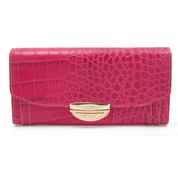 PORTEFEUILLE LANCEL ADJANI A05210 EN CUIR FACON CROCO ROSE PORTE MONNAIE 390€