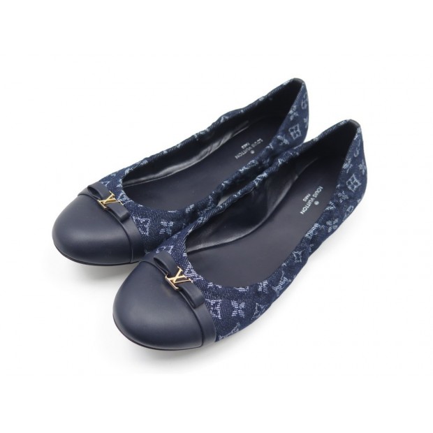 NEUF CHAUSSURES LOUIS VUITTON BALLERINES ELBA 39.5 TOILE MONOGRAM BLEU SHOE 560€