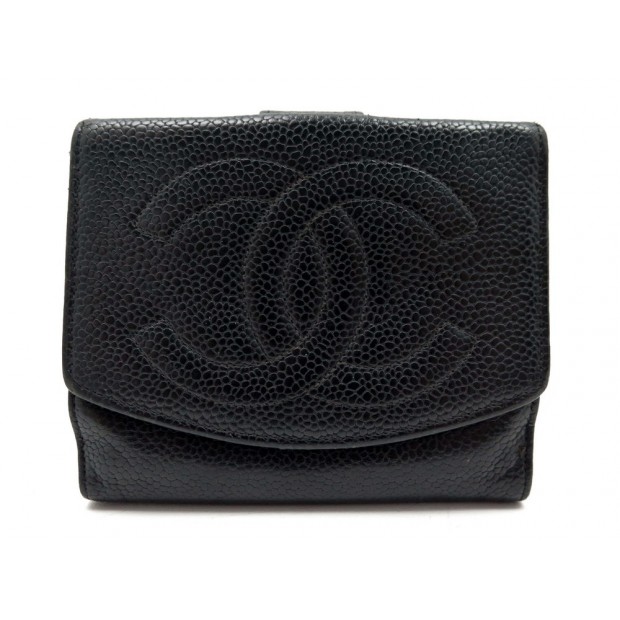 PORTEFEUILLE CHANEL LOGO CC PORTE MONNAIE CARTE EN CUIR CAVIAR NOIR WALLET