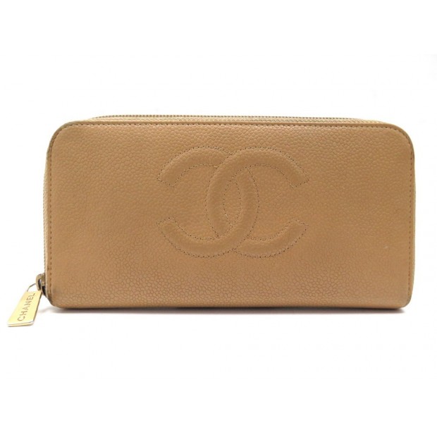 PORTEFEUILLE CHANEL LOGO CC CUIR CAVIAR BEIGE BOITE LEATHER WALLET BILLFOLD 990€