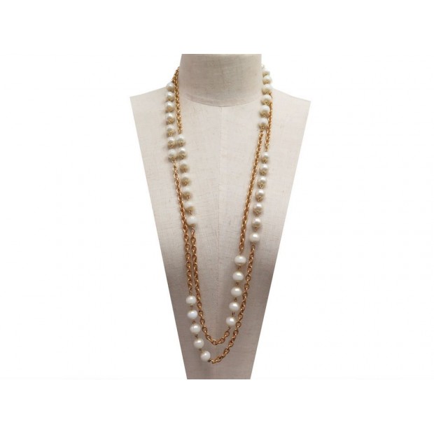 VINTAGE COLLIER CHANEL SAUTOIR PERLES METAL DORE GOLDEN & PEARLS NECKLACE 1690€