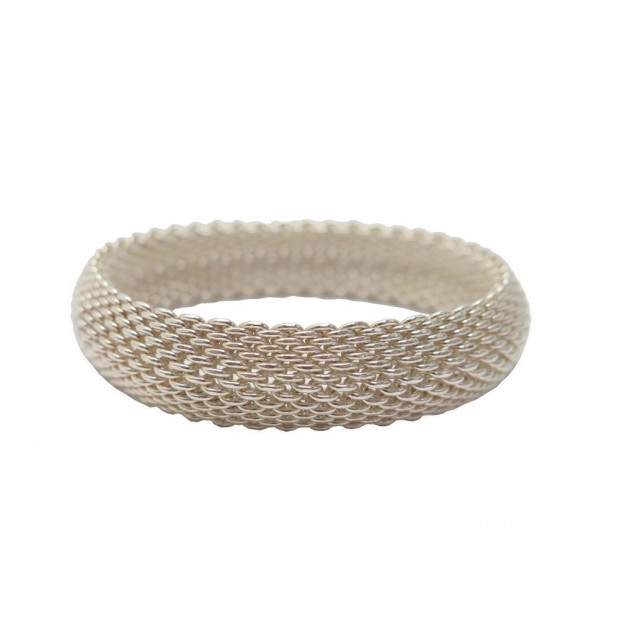 NEUF BRACELET TIFFANY & CO SOMERSET GM MAILLE GRAIN DE RIZ EN ARGENT BANGLE 550€