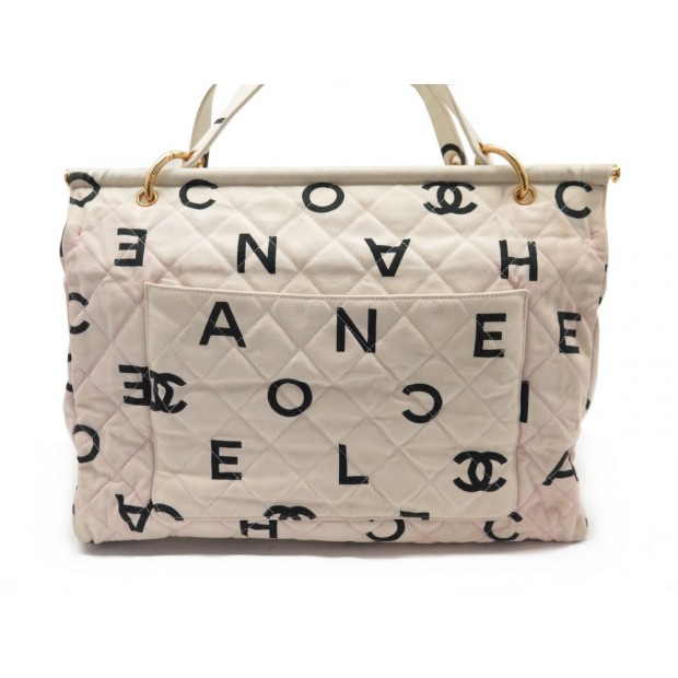 SAC A MAIN CHANEL SHOPPING EN TOILE ECRU MOTIF LETTRES COCO OFF WHITE BAG 2650