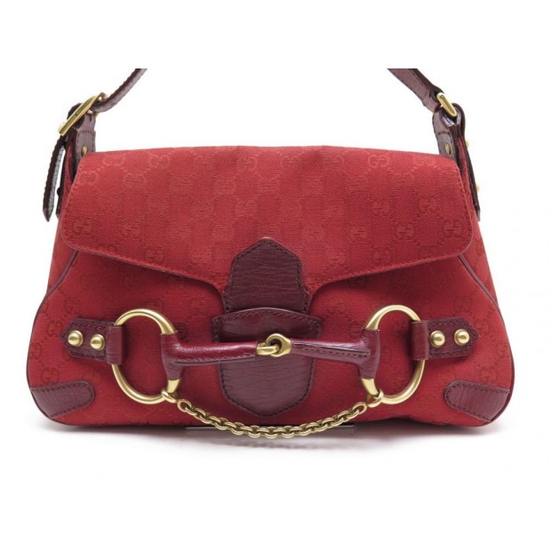 SAC A MAIN GUCCI HORSEBIT 114915 TOILE MONOGRAMME ROUGE RED CANVAS HAND BAG 710