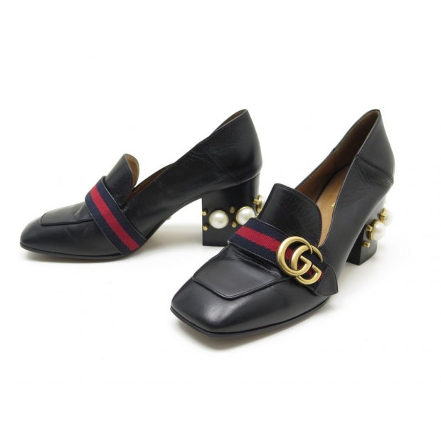 CHAUSSURES GUCCI MULES A TALONS MOYENS 37.5 38.5 MOCASSINS PERLE CUIR SHOES 890€