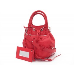 SAC A MAIN BALENCIAGA MINI POMPON 246438 CUIR ROUGE BANDOULIERE RED PURSE 1150